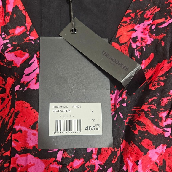 The Kooples Firework Print Midi Dress Black Red Pink V-Neck Size 1 FROB24151K - Picture 16 of 16